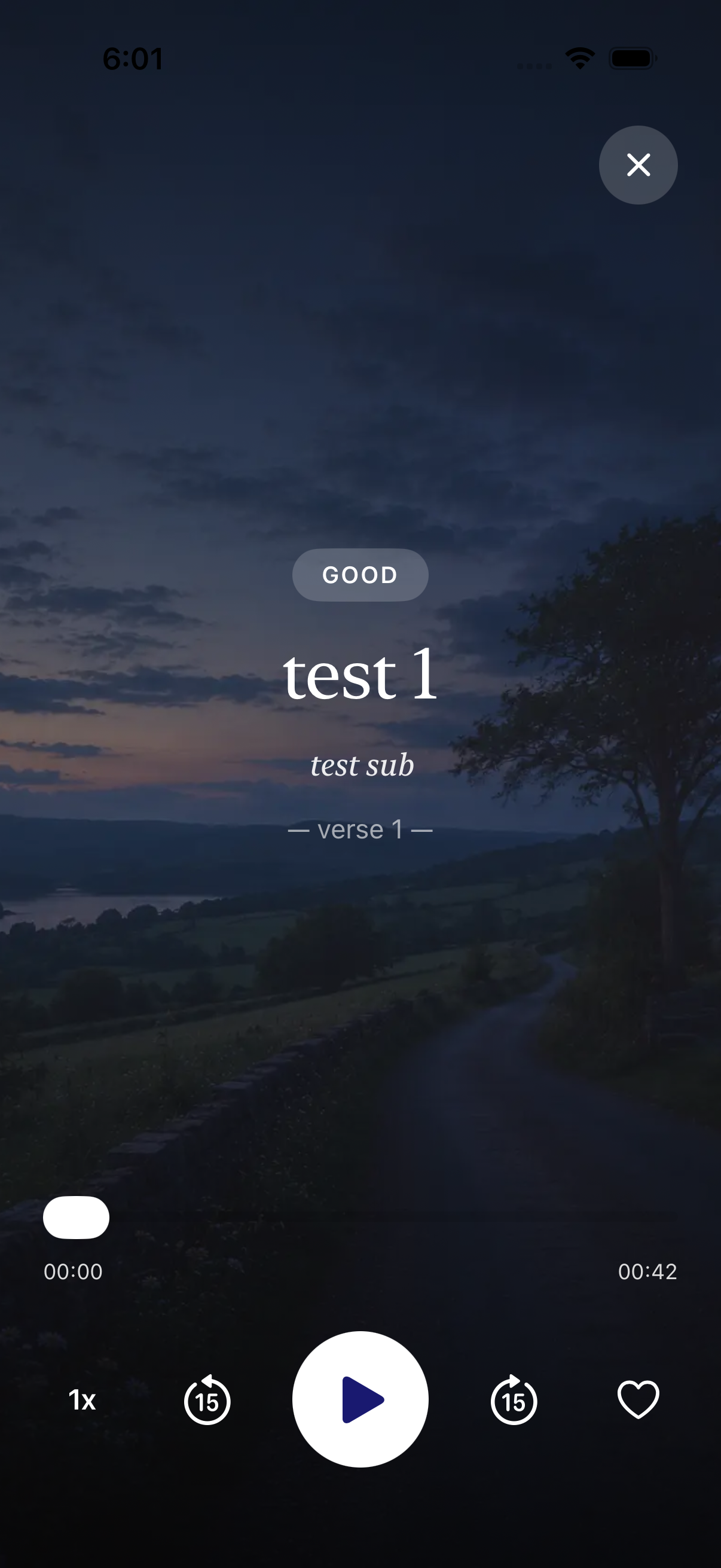 Guided meditation player with a calming scene and audio controls